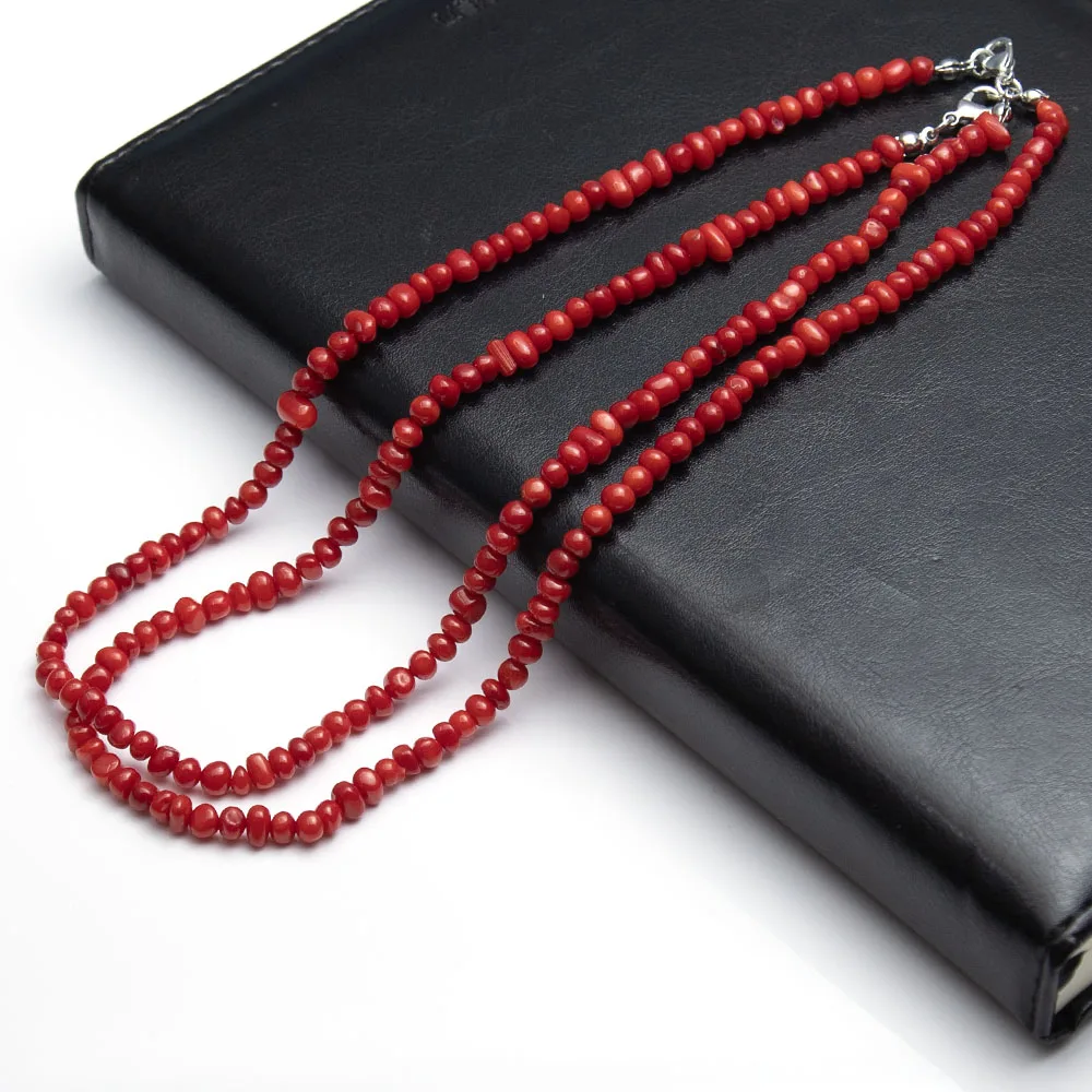 غير النظامية الجولة 5-6 مللي متر المرجان الطبيعي قلادة عشوائي على شكل أحمر اللون المرجان الخرز النساء هدية عيد ميلاد الحب مجوهرات 45 سنتيمتر #4