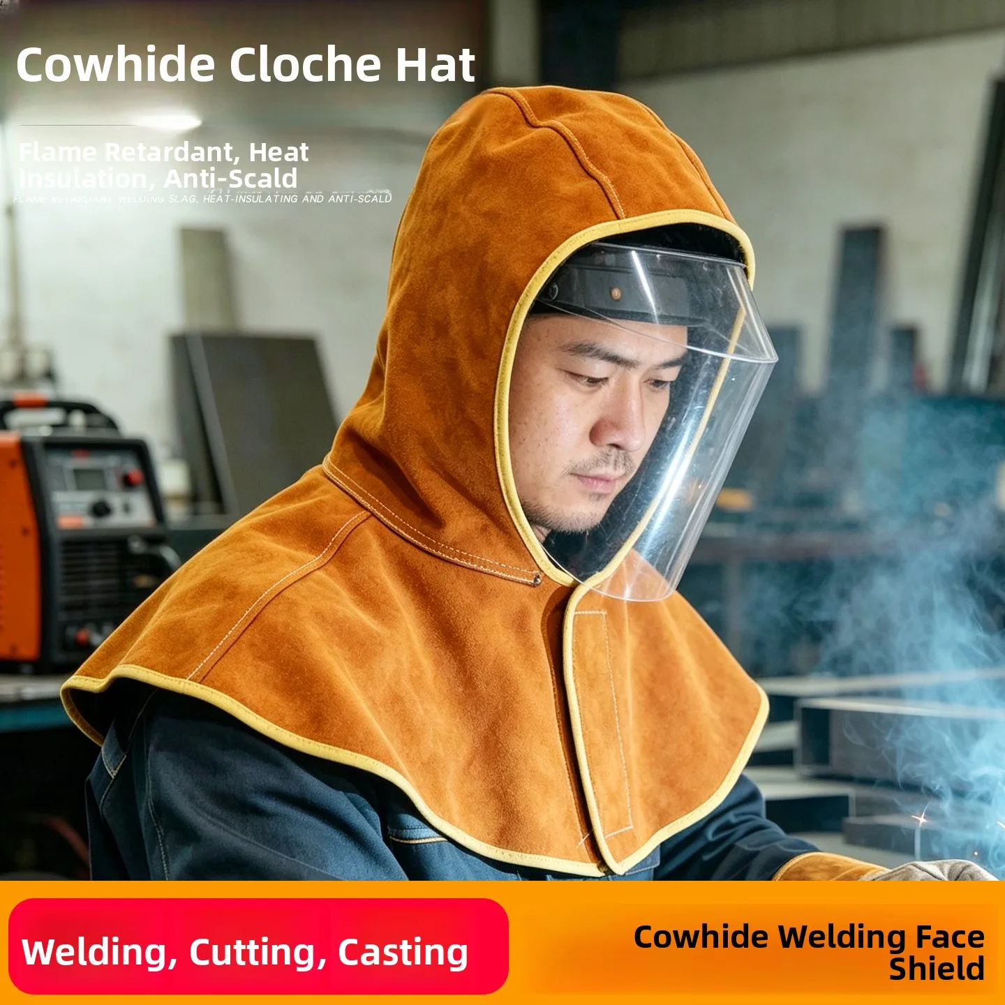 Leather Welding Hood Mask Heat Resistant Scald Proof Headset for Welding Cutting Casting Anti Splash Protective Cap Unisex