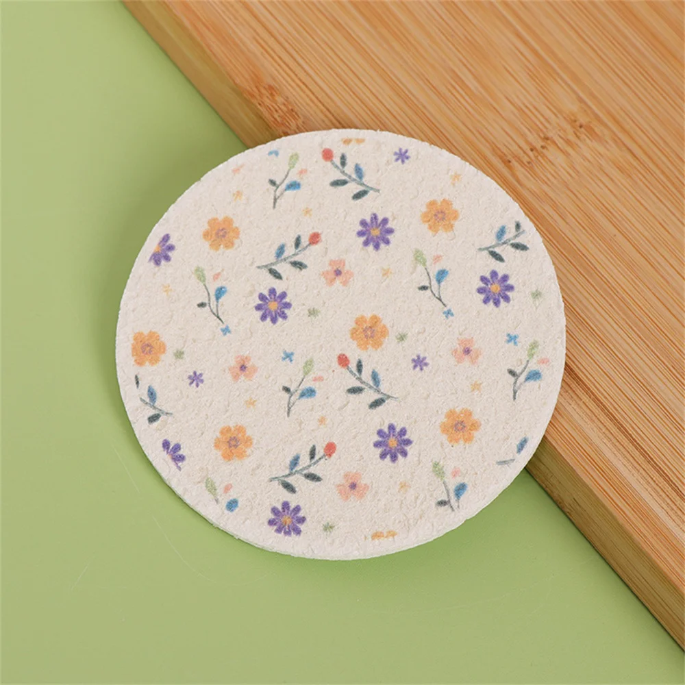 Round Flower Wood Pulp Cotton Sponge To Wipe The Kitchen Rag Dishwashing Cotton Non-stick Oil Absorbent Compressed Wood Sponge