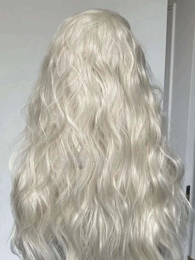 White Blonde Synthetic Wig•Free Part Wavy Hair Wig For Women•Full Hair Wig•Heat Safe Synthetic Wig•20 Inches White Blonde Synthe