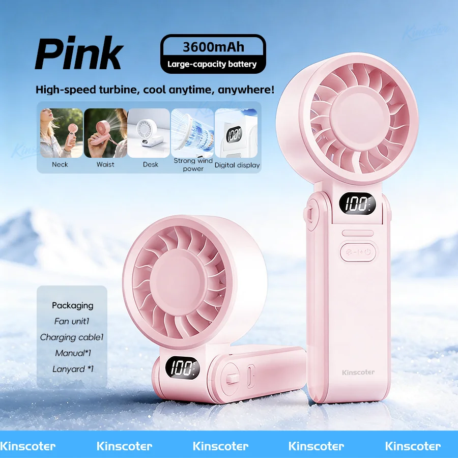 Draagbare hoge snelheid koeling handventilator 3600 mAh oplaadbaar 100 windsnelheden verstelbare mini opvouwbare luchtkoeling turboventilator
