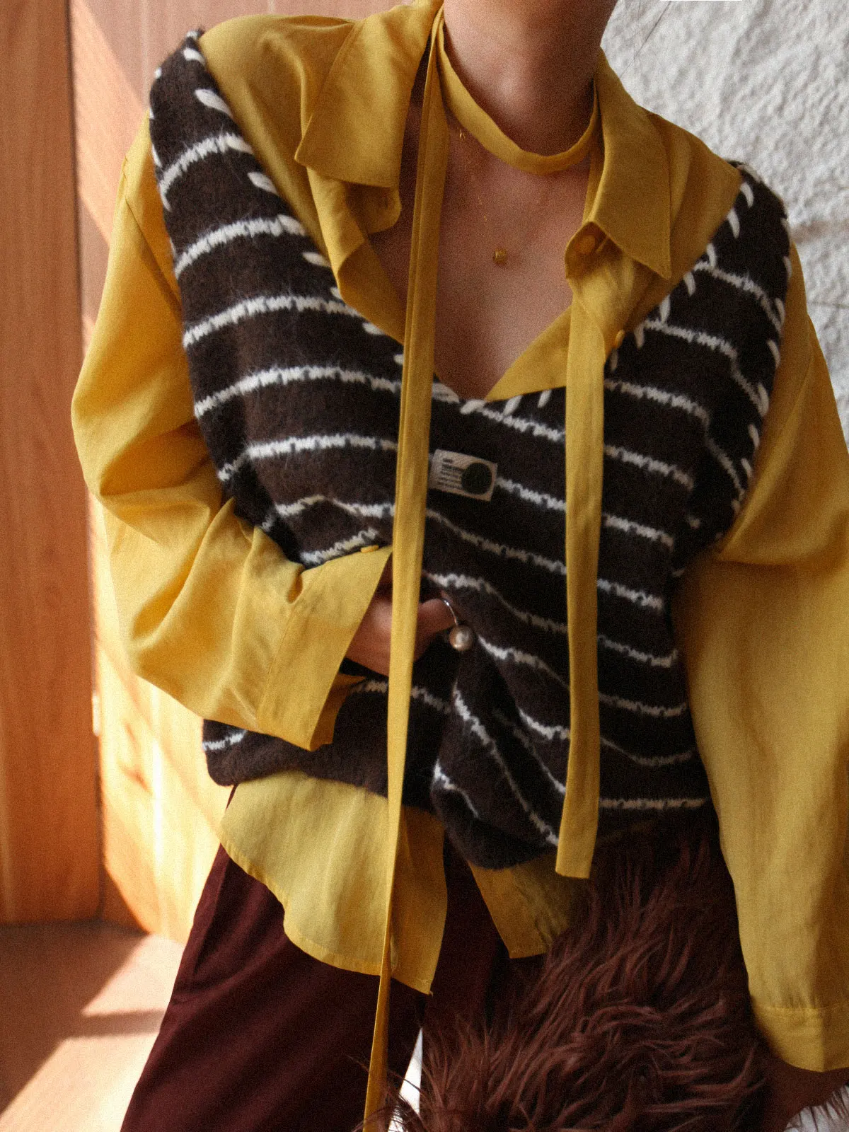 

Ast Editor Store Barn Wind Retro Color Blo Stripe Knitted Vest Women Loose Layering Coffee Color Jaet Top Commute Sle