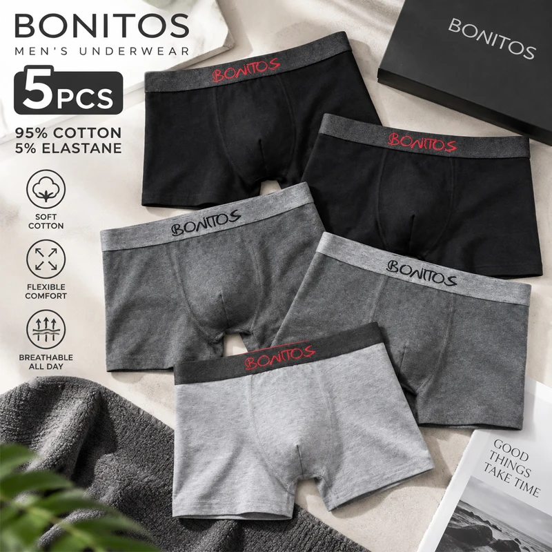 5pcs Man Underwear Cotton Boxer Briefs Sexy Underpants BONITOS Letter Elastic Waistband Mens Boxershorts Brand Men's Panties