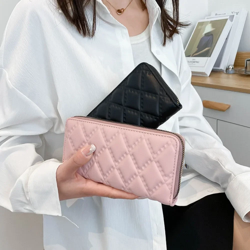 

Women's Plaid Wallet Long Female Rhombus X-type Zipper Coin Purses Fashion Card Holder Clutch Money Clip Purses for Women