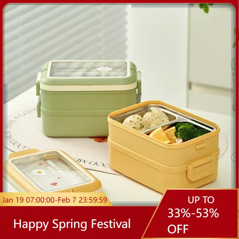 

Double Layered Bento Box Portable Stainless Steel Inner Thermal Insulation Lunch Box Food Containers for Students Office Workers