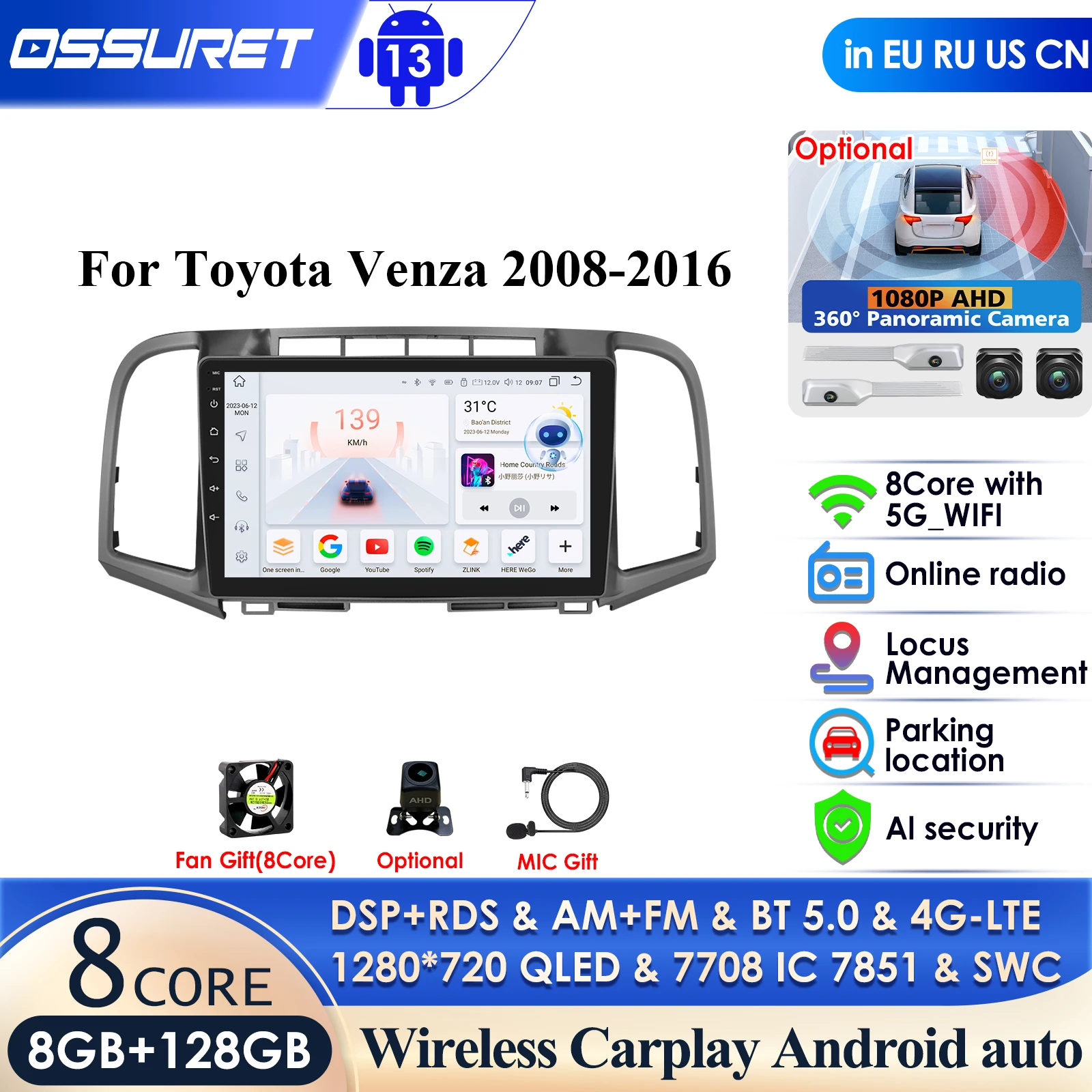 DSP IPS 4G-LTE Android Auto Radio for Toyota Venza 2008-2016 Stereo Car Multimedia Video Player 2din Carplay GPS Head Unit Audio