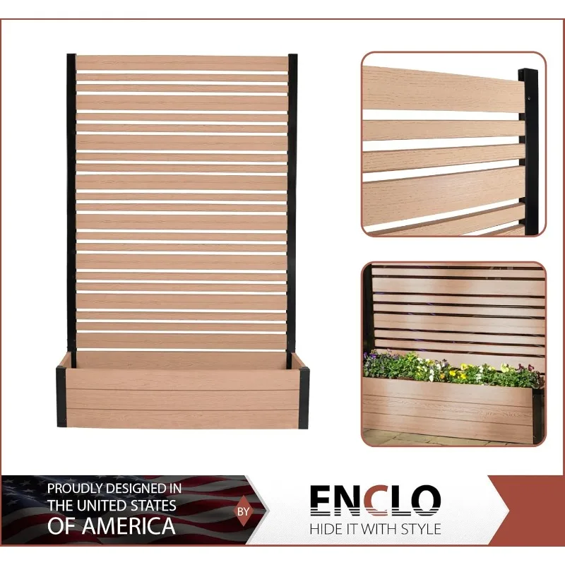 Ecrã de privacidade prateado independente para pátio com plantador, Enclo, Pisa, colorido, 1 ecrã com plantador, 72 polegadas x 46 polegadas W x 13 polegadas L