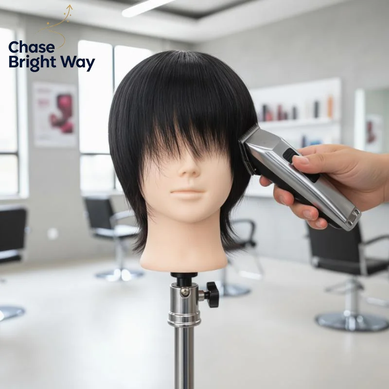Real Human Hair Mannequin Head Short Black Hair Perfect For Barber Training Practice Beauty Styling Tool