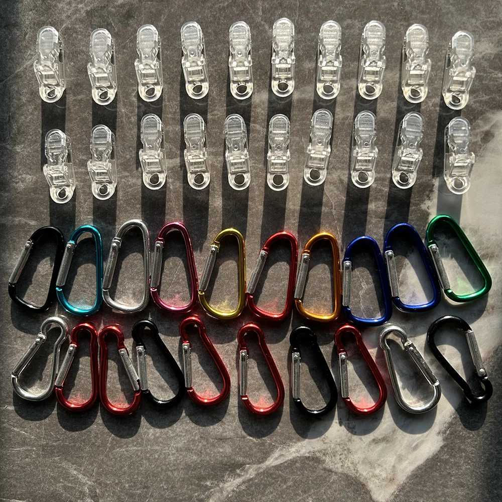 Outdoor Tent Fixing Clips, Additional Tension Anchor Points, Alligator Clips, Outdoor Camping Canopy Hooks, Windproof Paracord Fixing Clips, Transparent Alligator Clips, 20+10 Random Color Gourd Buckles + 10 D-Rings, Multi-Purpose Tent Clips, with Strong Grip, Suitable for Outdoor Camping Tent Fixing, Sunshades, Outdoor Camping and Car Covers, Essential for Outdoor Camping, Sturdy Structure