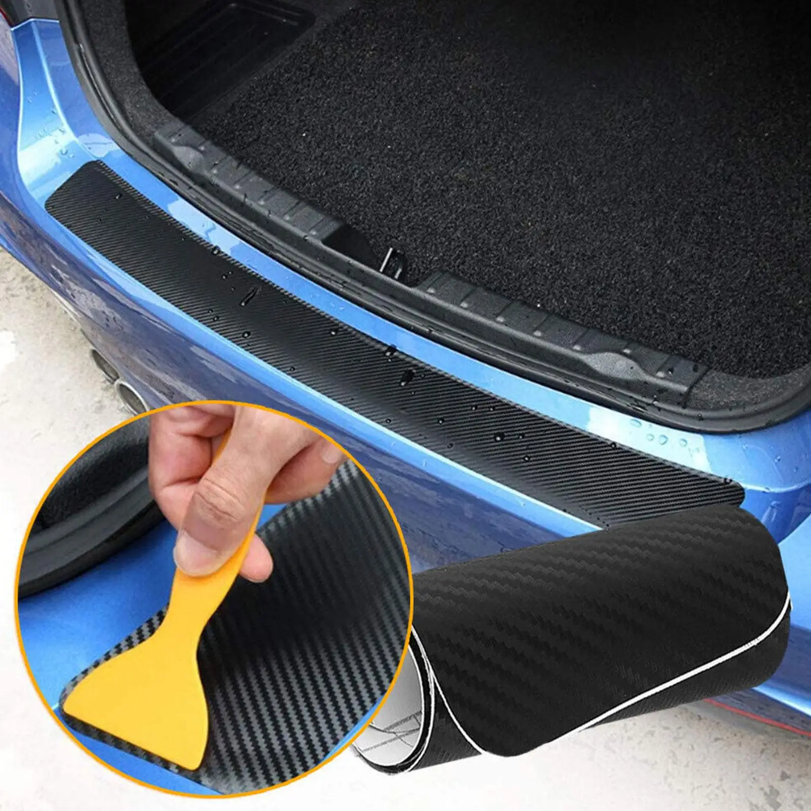 100cm Car Rear Trunk Bumper Carbon Fiber Sticker Anti-Collision Anti-Scratch Protection Cover Strip Trunk Sill Guard Decal