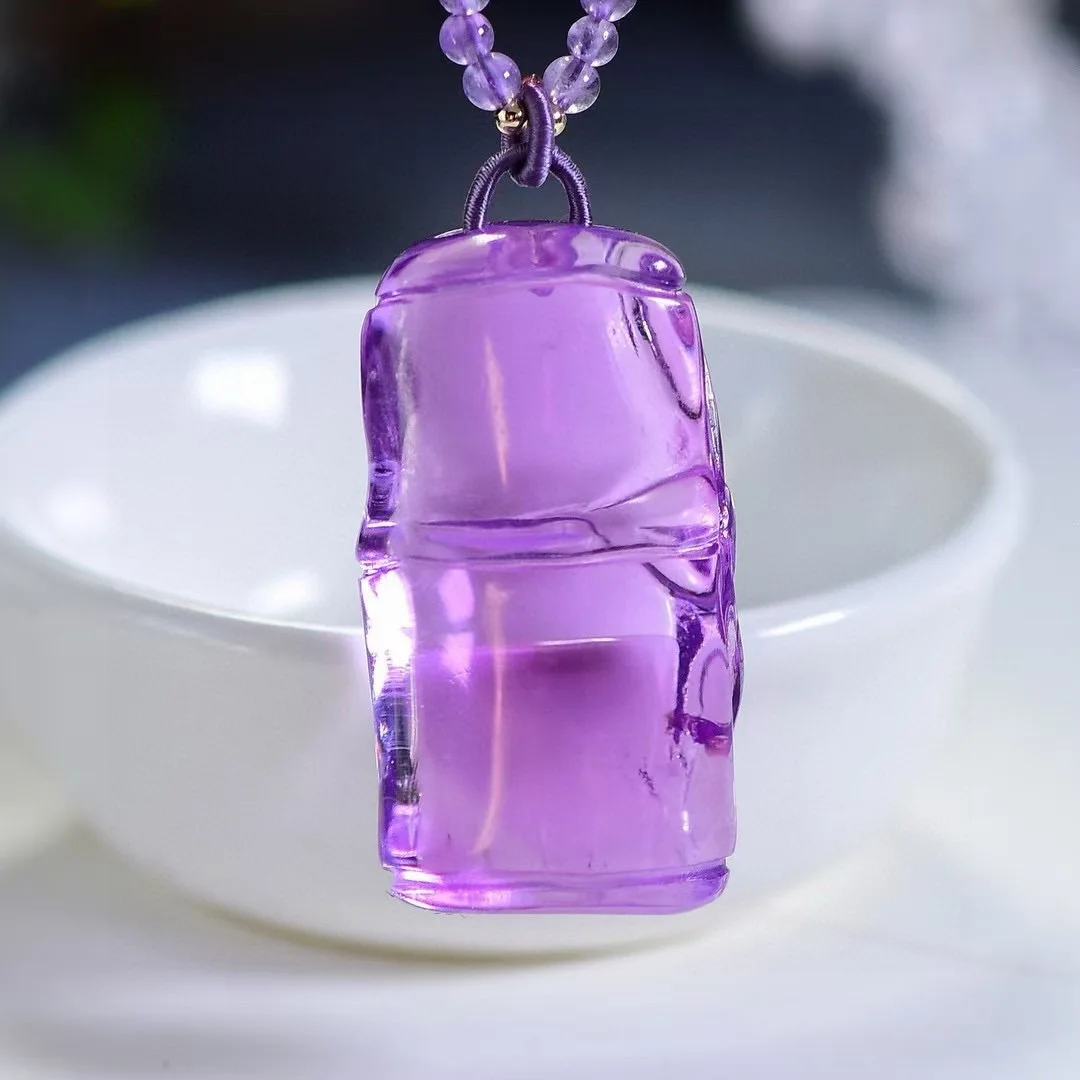 

Natural Purple Amethyst Quartz Pendant Faceted 38*21.3*12.2m Bamboo Big Amethyst Jewelry Beads Women Men Necklace Brazil AAAAAA