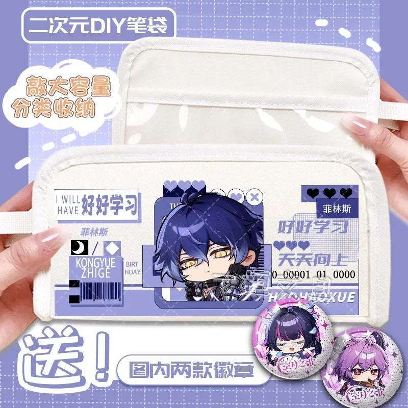 Juego Genshin Impact Flins Lauma Aino Durin Nicole Reeyn Nefer Columbina lienzo doble capa cremallera Flip Pen estuche para lápices en Stock