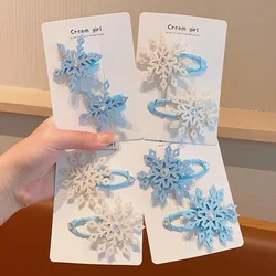 2PCS New Princess Snowflake Girls Lovely Hairpins Children Headwear Hairgrip Hair Clips Barrettes Children's Hair Accessories