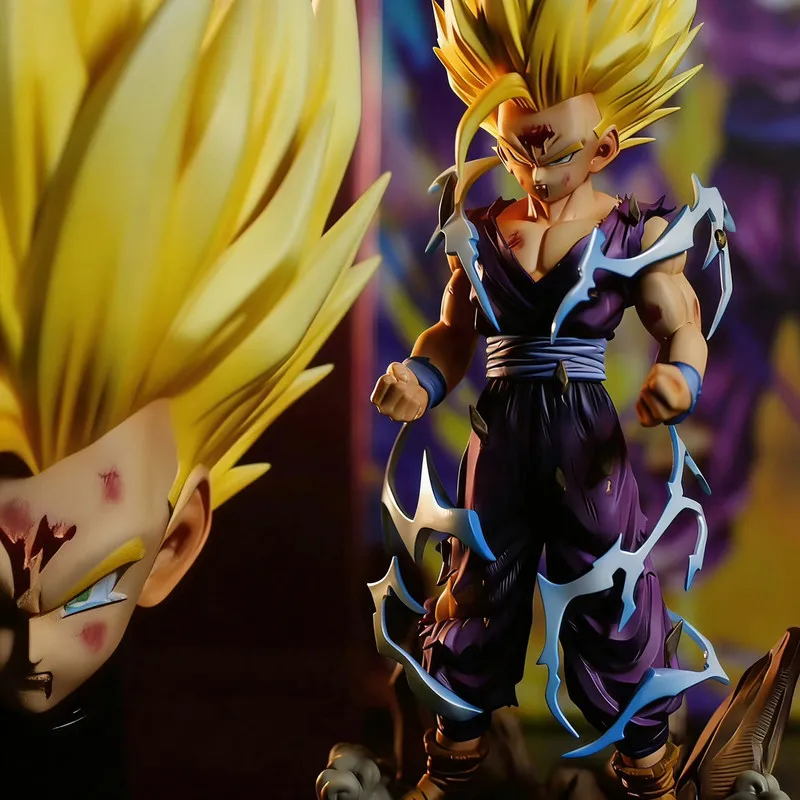 Dragon Ball Super Saiyan 2 Son Gohan Actionfigur mit Doppelkopfskulptur, Sammlermodell, Desktop-Dekoration für erwachsene Anime-Sammler