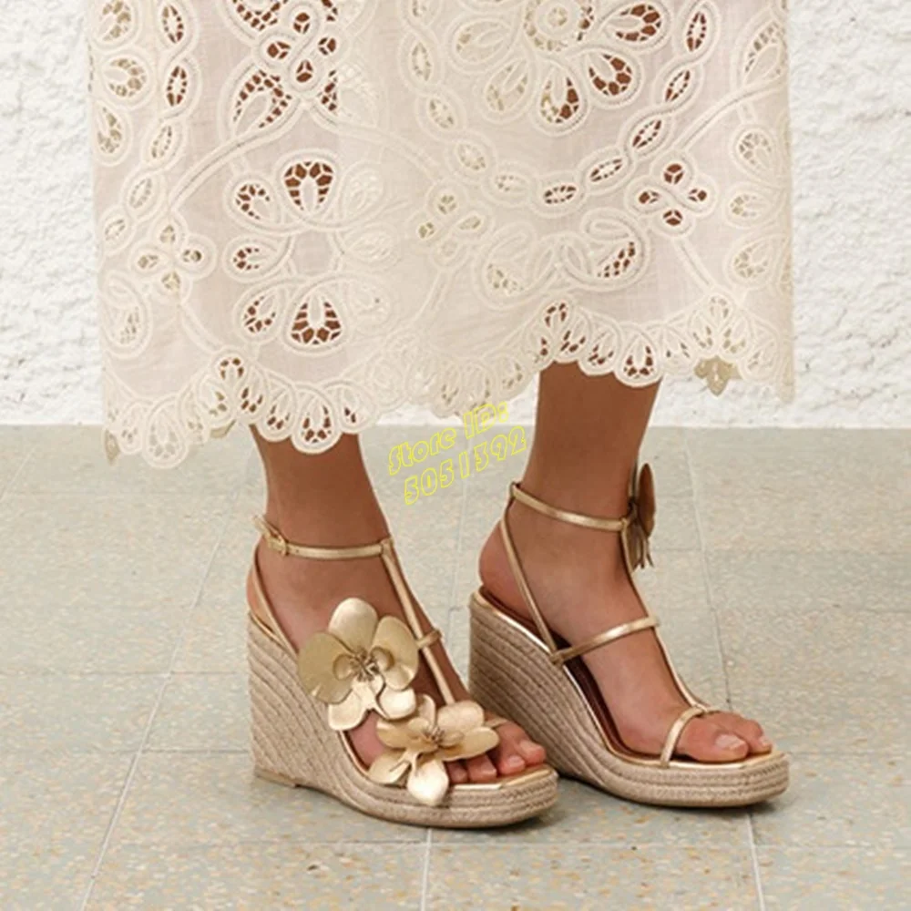 

Wedges Platform Sandals Open Toe T Strap Braid Fashion 2025 Summer Women Dress Shoes Gold Brown Custom Made New Arrivals Shoes