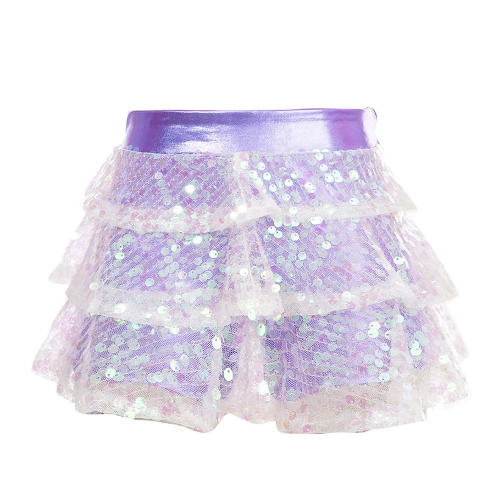 Kinder Mädchen Glänzende Pailletten Tiered Rüschen Latin Jazz Rock Shorts Metallic Culottes Hip Hop JAZZ Dance Bühnenkostüm – Detail 12