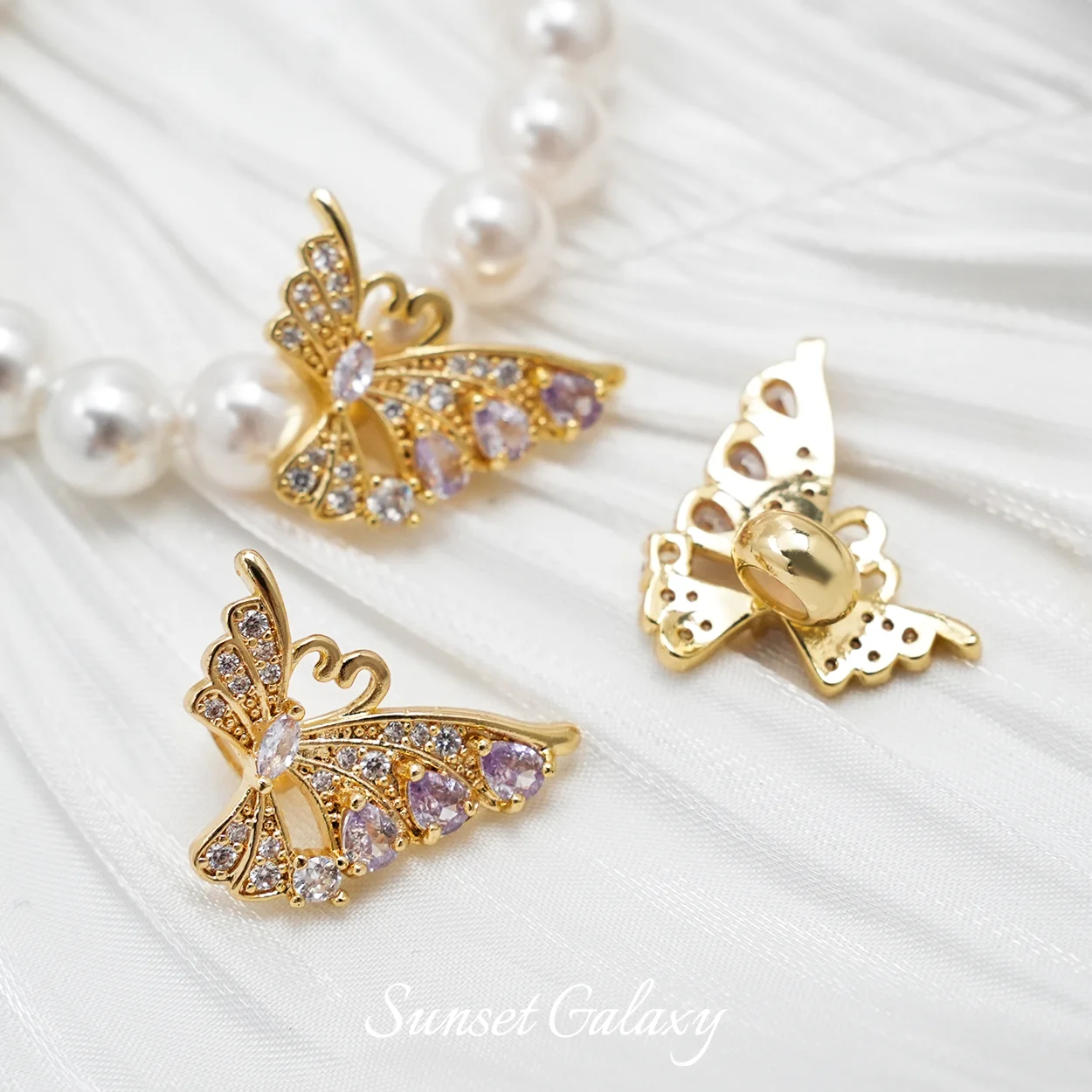 Copper Based Gold Plated Butterfly & Angel Wings Spacer Beads, Zircon Inlaid Beads for DIY Bracelet Necklace Jewelry Making