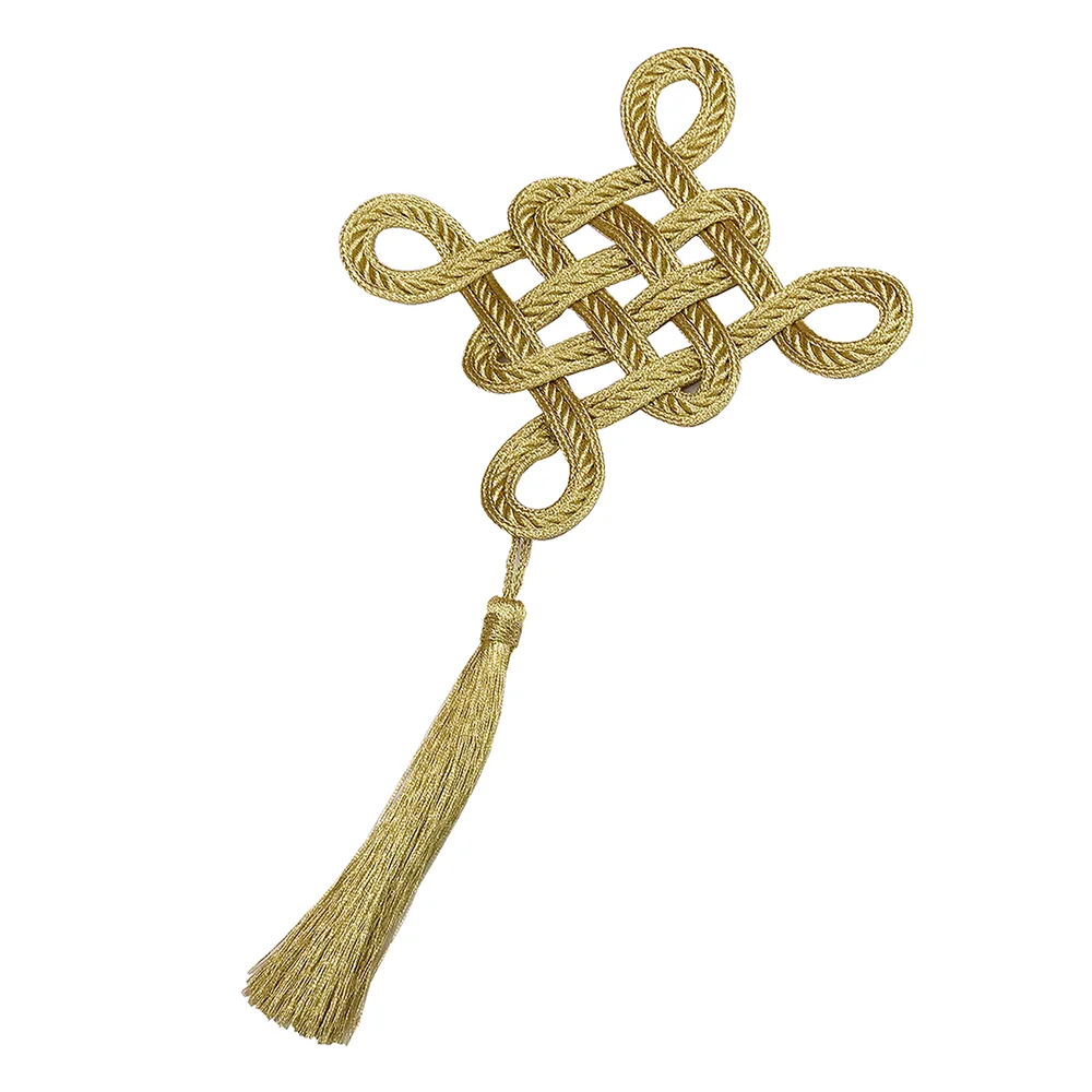 5pc złote węzły Tassel dekoracyjne chiński węzeł Fringe szyć na plastry na odzież Retro barok aplikacja Cord Patch AC1559
