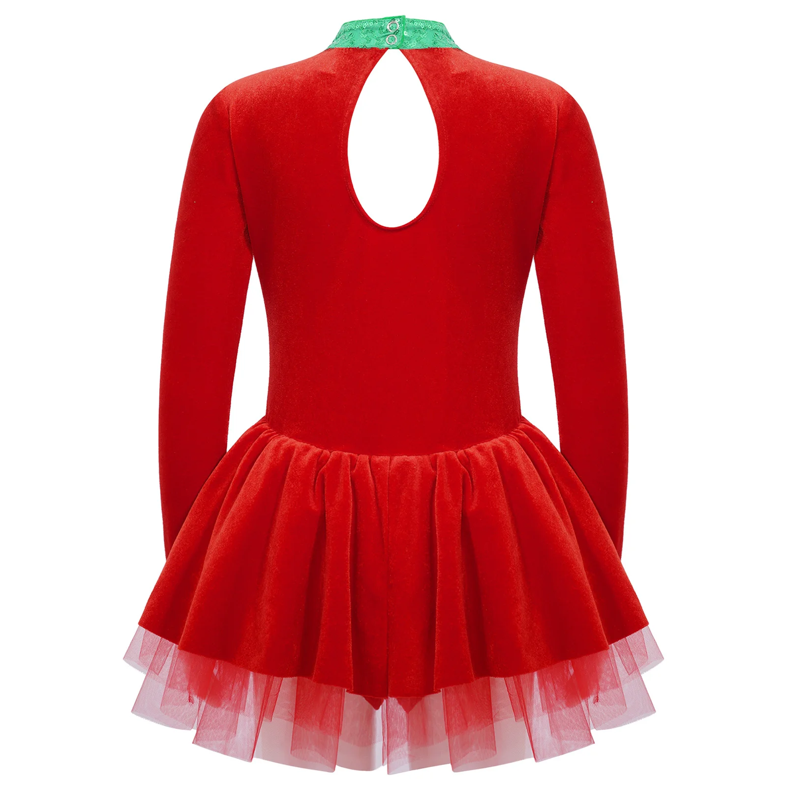 Girls Ballet Long Sleeve Skirted Leotards with Tutus Skirt Dance Dress Christmas Ballerina Outfits Sequin Velvet Xmas Leotard