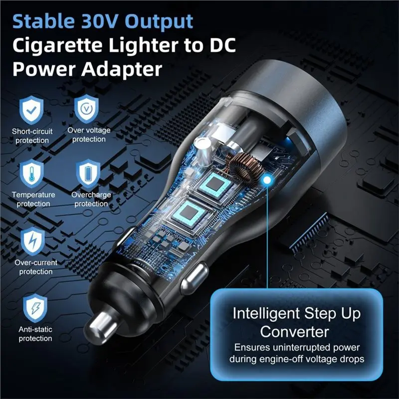 A31T Car Adapter for Starlink Mini DC 12V-24V to 30V Step Up Converter 60W+27W USB-C PD for Car Truck RV Boat