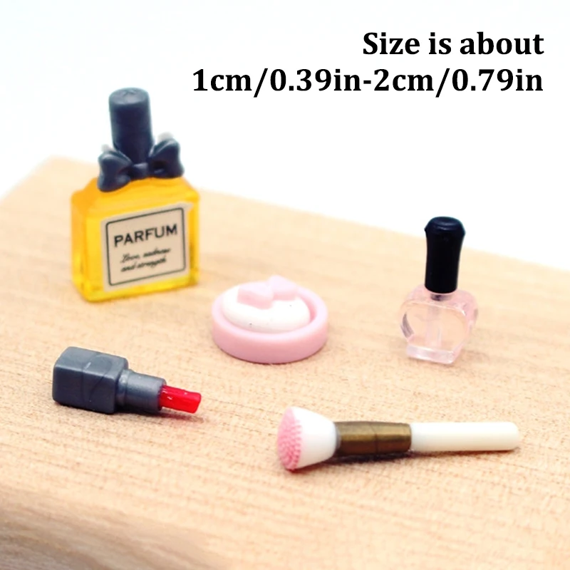 1Set 1:12 Dollhouse Miniature Cosmetic Lipstick Pressed Powder Perfume Makeup Brush Model Doll Makeup Scene .Decor Accessories