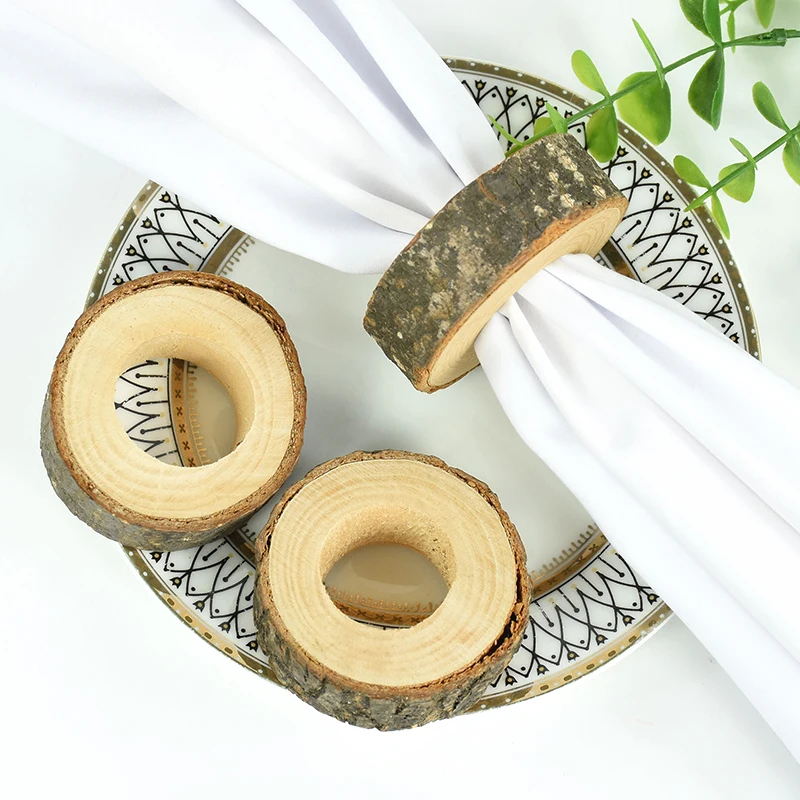 2Pcs Creative Wooden Napkin Rings Party Table Wedding Supplies Decoration Rustic Vintage Bark Stump Craft Ornament