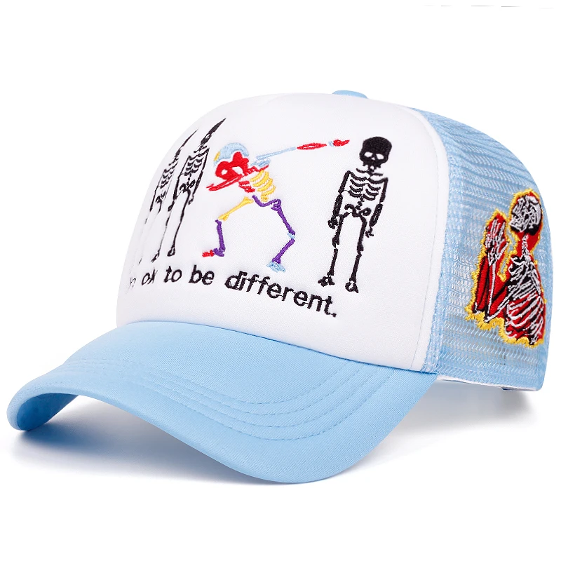 Five Skeleton Side Prayer Men's Embroidered Mesh Hat Hip Hop Hat Outdoor Sports Sunshade Hat Women's Casual Hat Baseball Hat