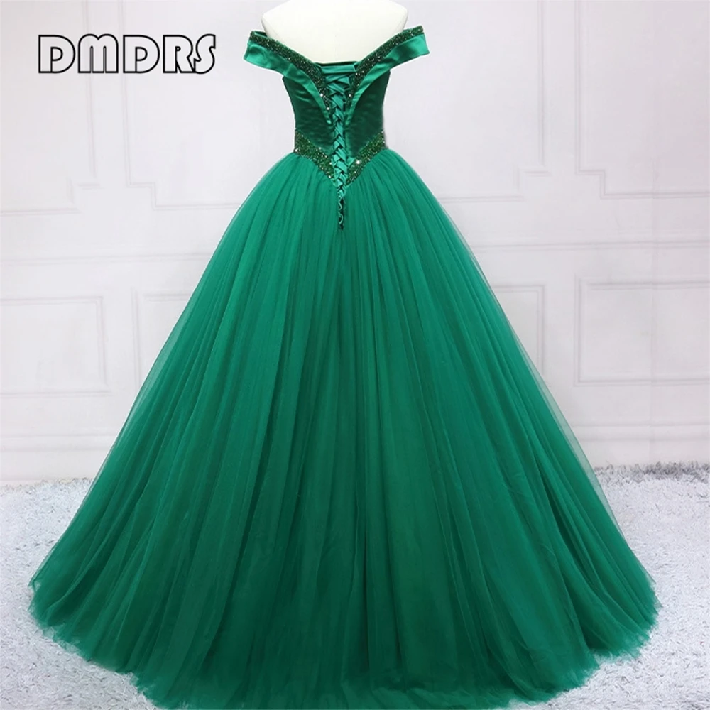 Elegant Emerald Formal Dress for Quinceanera Ball Gown Off Shoulder Beading Evening Prom Gowns Lace-up Closure Vestidos De Sorie