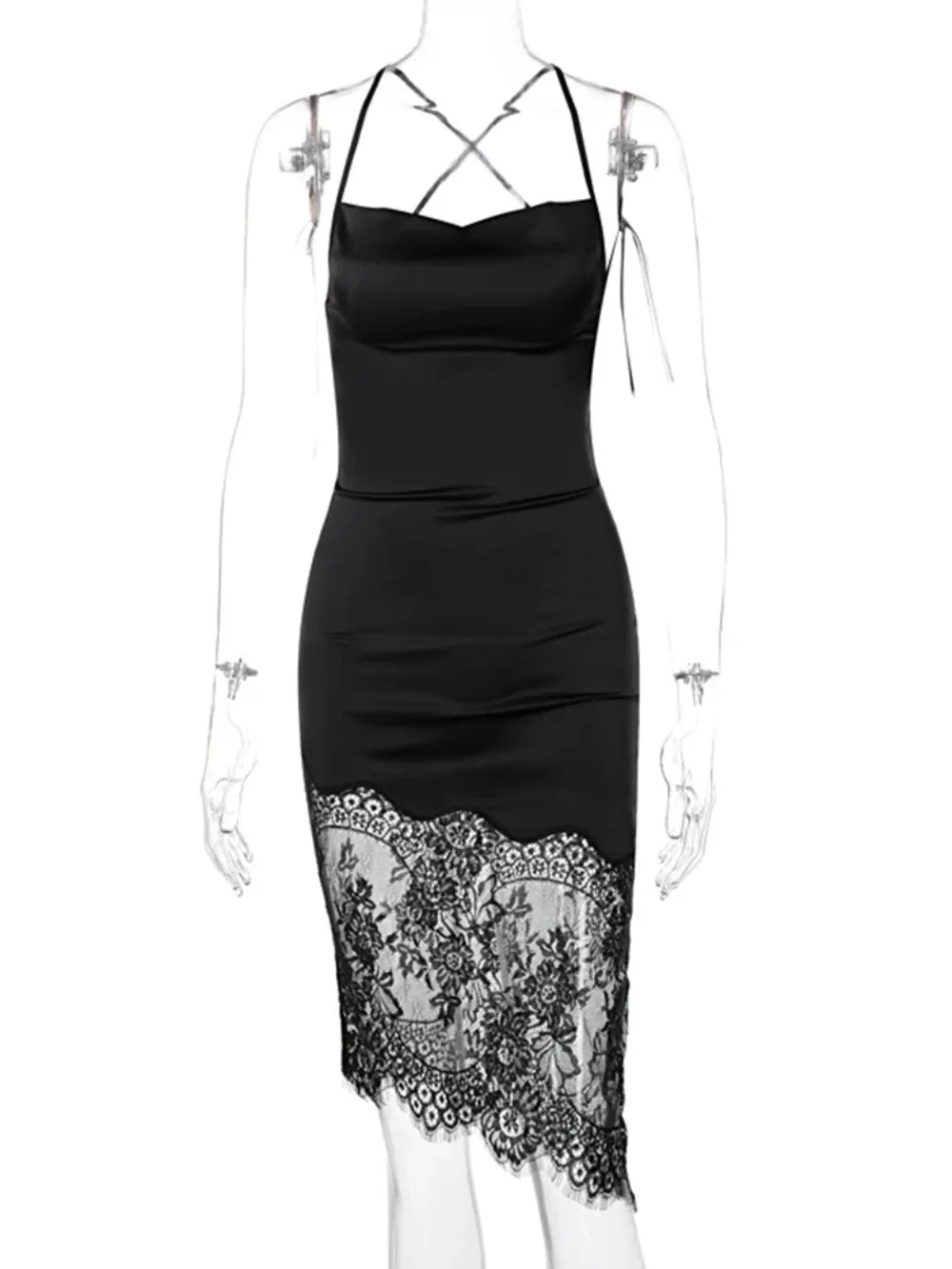 Dulzura Lace Patchwork Satin Mini Dress Women Bodycon Sexy Lace Up Backless Short Dress Party Elegant Clothes Birthday Evening