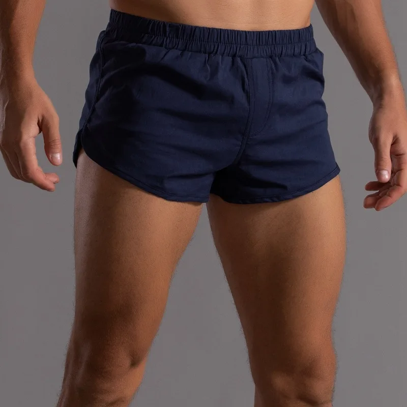 Shorts boxer masculinos de algodão, bainha redonda, bottoms sexy para dormir em casa, cintura elástica solta, boxers de pijama branco e cuecas leves