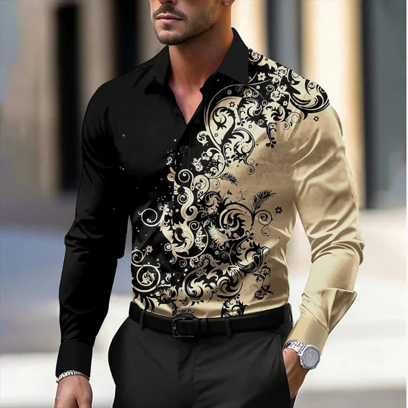 Flower business casual men\'s shirt official shirt butt shirt party daily spring summer lapel long sleeve top 11 color