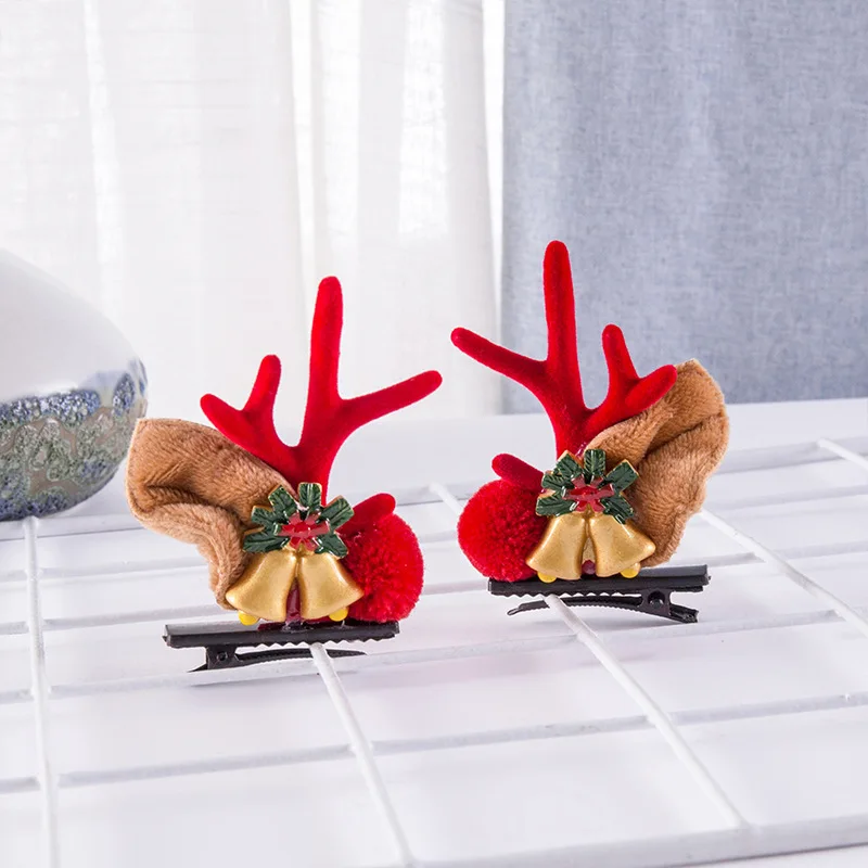 2Pcs/Pair Christmas Antler Hairpin Clip Hccessories Children Cute Clip Net Red Cartoon Elk Hair Card On The Gift Wholesale