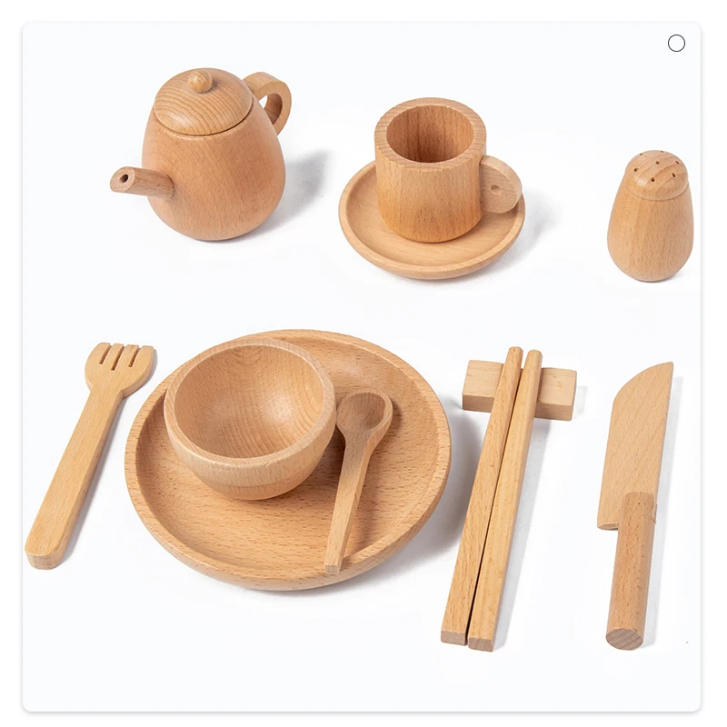 Ferramentas De Louça De Madeira Para Crianças, Tea Pot e Tea Cup Set, Kids Kitchen Party Role Play Toy, Coffee Cup Gift, 52 PCs