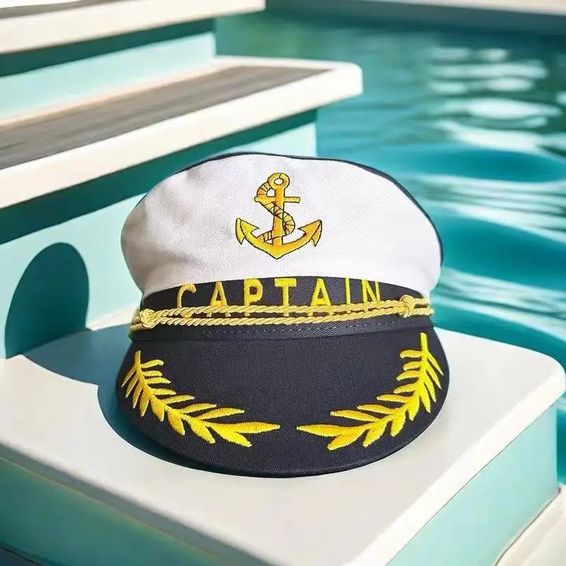 White Captain Hat Adult Navy Hat Yacht Military Hats adjustable Cap Navy Marine Admiral for Men Women Sailor Captain Costume Hat