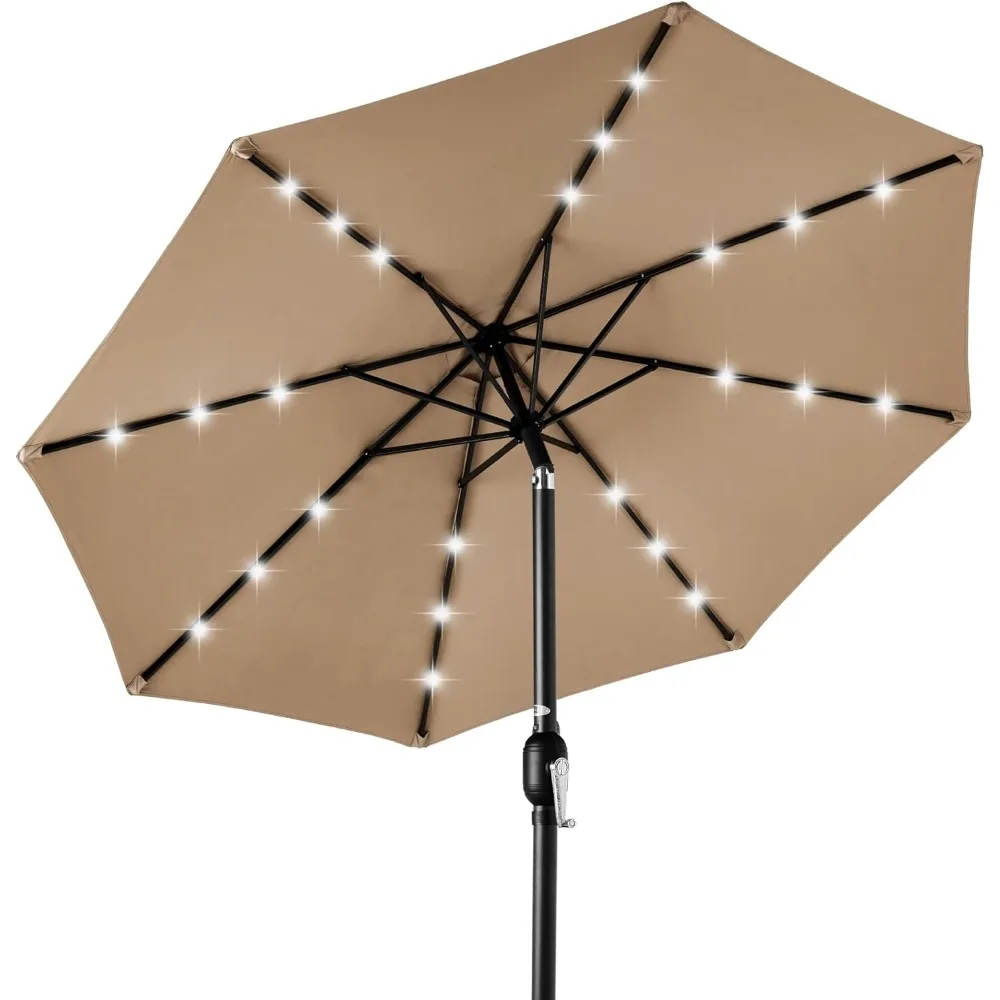 10ft Solar Polyester LED Lighted Patio Umbrella w/Tilt Adjustment and UV-Resistant Fabric - Tan