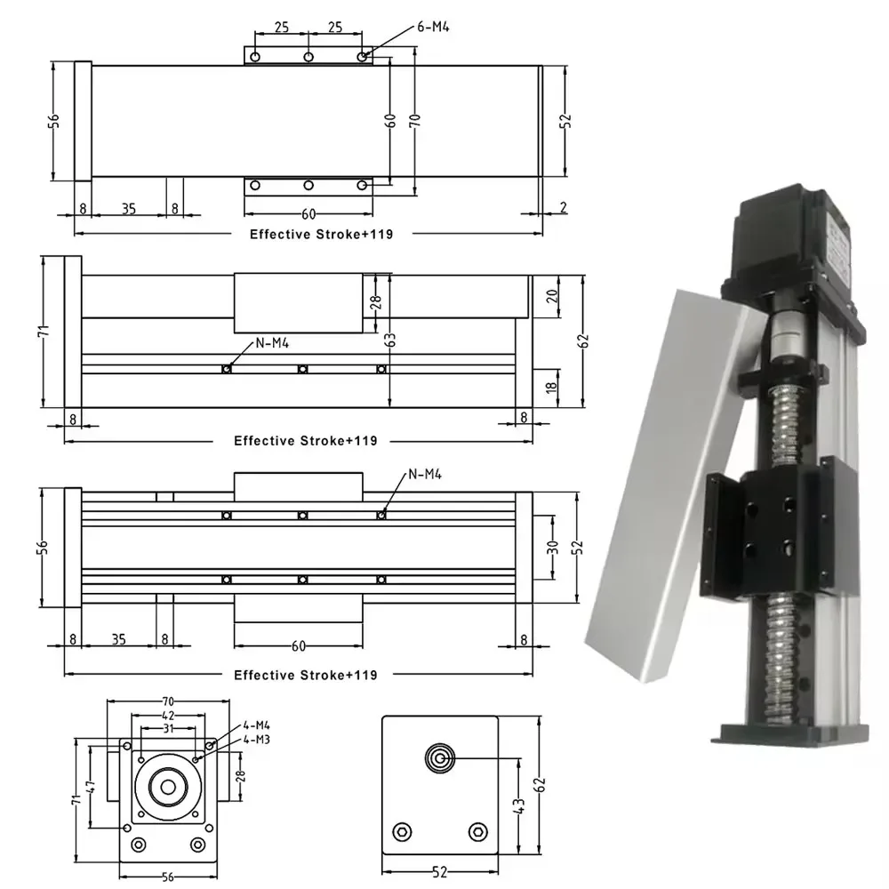 Fully Enclosed Linear Actuator Dust Cover Slide Table SFU1605 Ballscrew CNC Linear Stage Nema23 57mm Motor Drive All in One