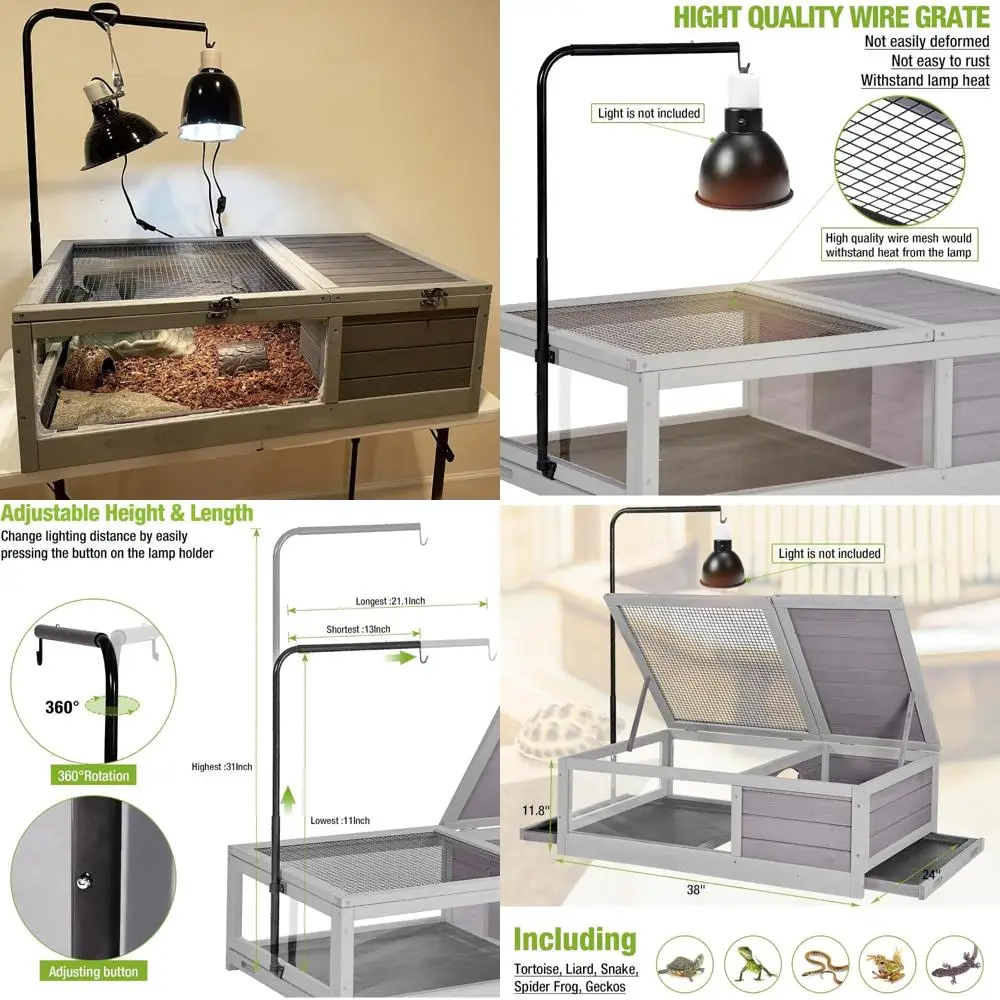 

Tortoise Habitat Indoor Tortoise Enclosure Large Wooden Turtle House Outdoor Small Animals Reptile Cage, Two Trays, Light Stand