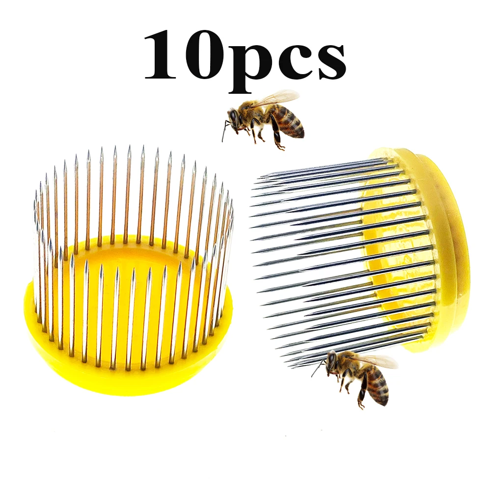 

10PCS Stainless Steel Press In Against Comb Cage For Introduction Virgin Queen To Colony Inspection Anti Bite Cap Raising Tools