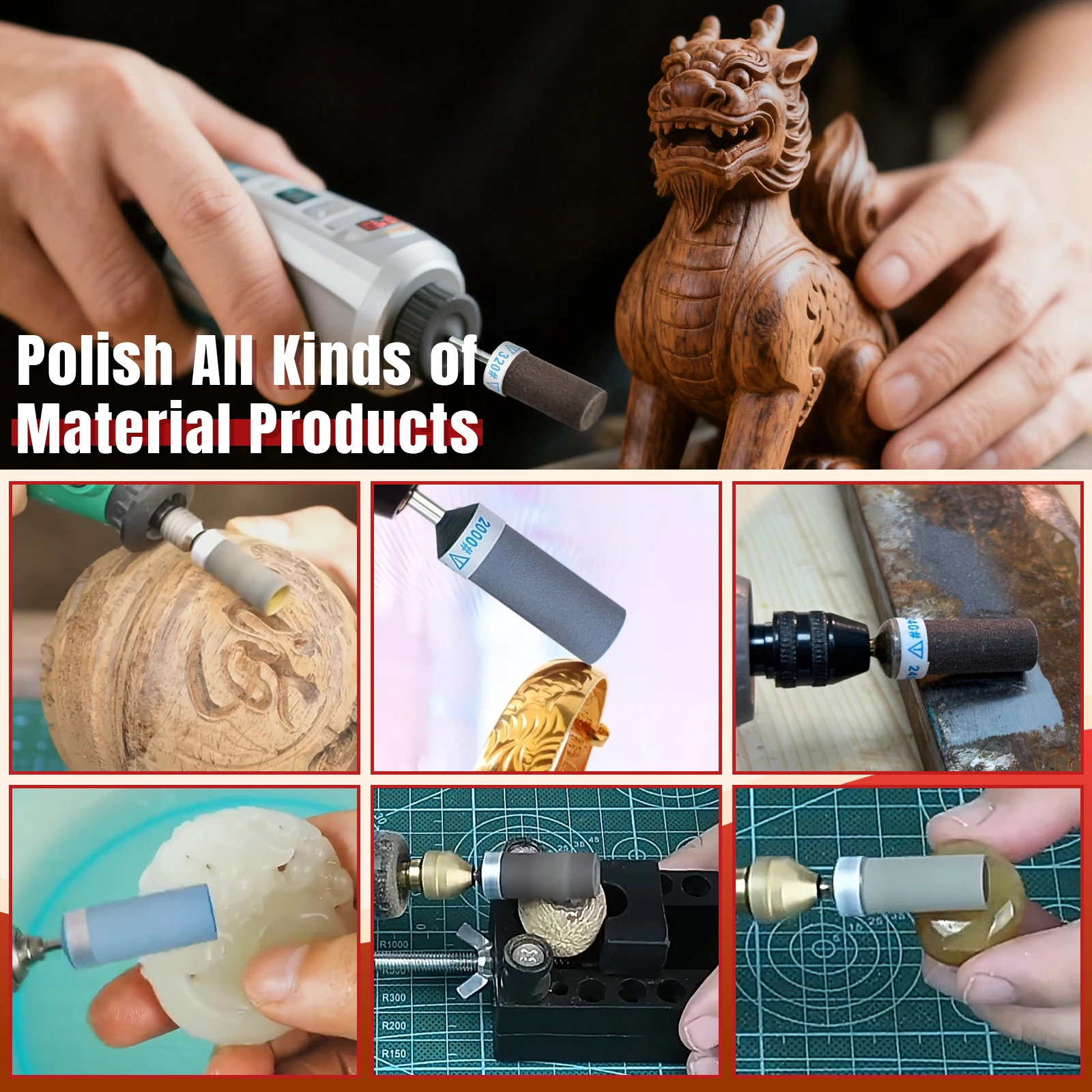 24 Stück Schleifpapier-Stick, Schleiftrommel-Polierköpfe mit 3 mm Schaft für Drehwerkzeuge, Metall, Rostentfernung, Stein, Jade, Polieren, DIY – Detail 5