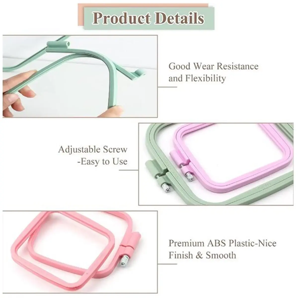 4-Pack of Square Embroidery Hoops, with Multiple Adjustable - Frames, Suitable for DIY Sewing Projects