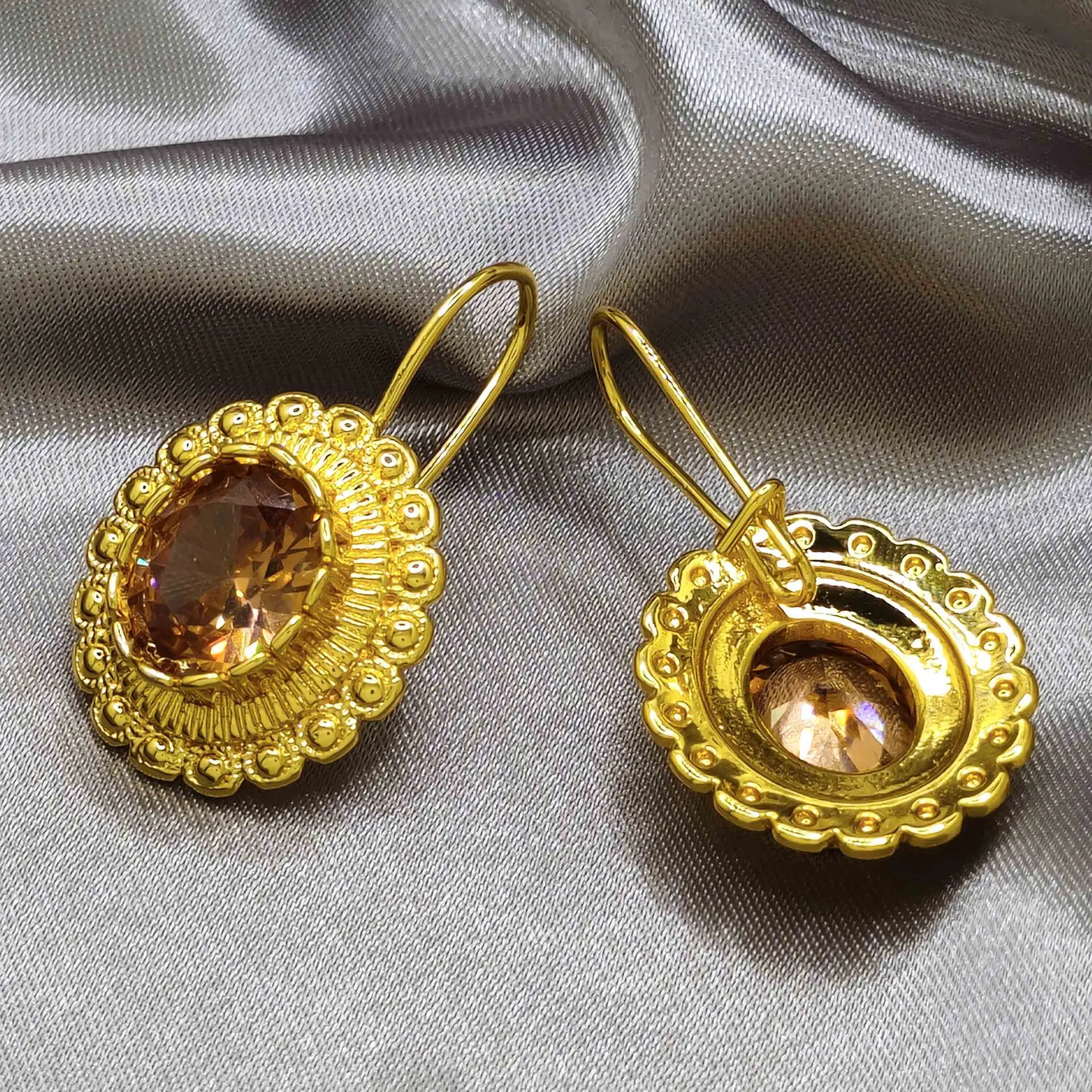 VVS1 Brown Moissanite Vintage Inlaid Earrings for Women, 18K Gold Plated Luxury Fashion Fine Jewelry, Elegant Holiday Party Gift for Ladies Daily Wear 7