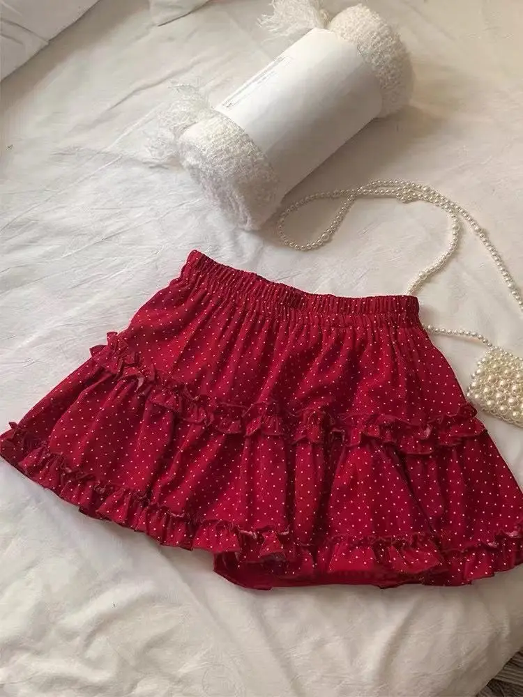 

Korean Sweet Red Skirt Polka Dot Skirt Women Summer Fashion Slim Cake Mini Skirts New Design Fashion Vintage Fluffy Clothes 2025