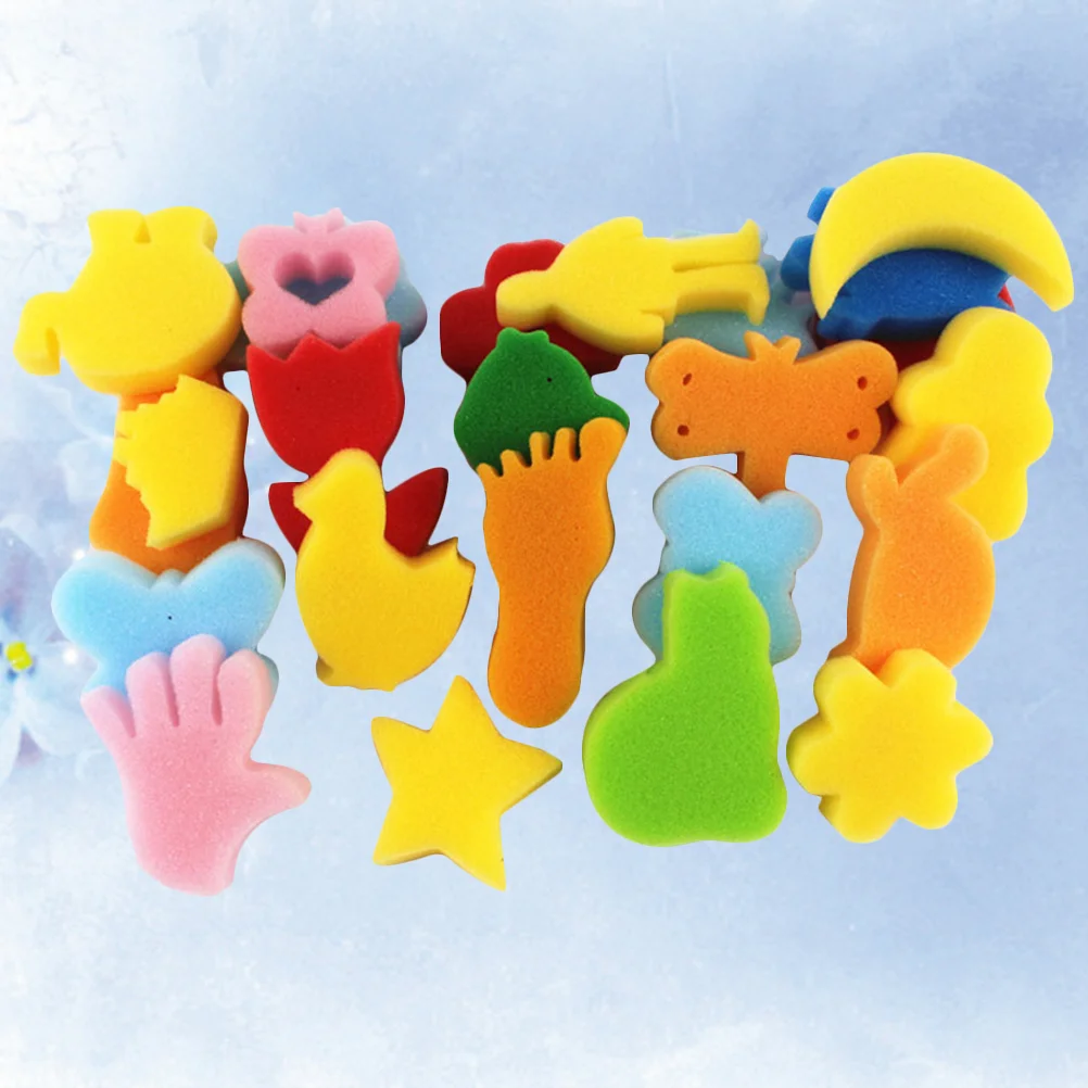 48Pcs Plastic Sponge Animal Shaped Painting Stamper Sponge Brush DIY Painting Tools with Rainbow Ink Stamp for Kids