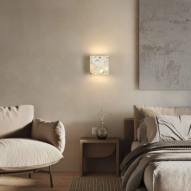 

Simple Wabi Sabi Style Terrazzo Corridor Wall Lamp Aisle Wall Lights for Balcony Stair Bedroom Bedside Indoor Lighting Fixtures