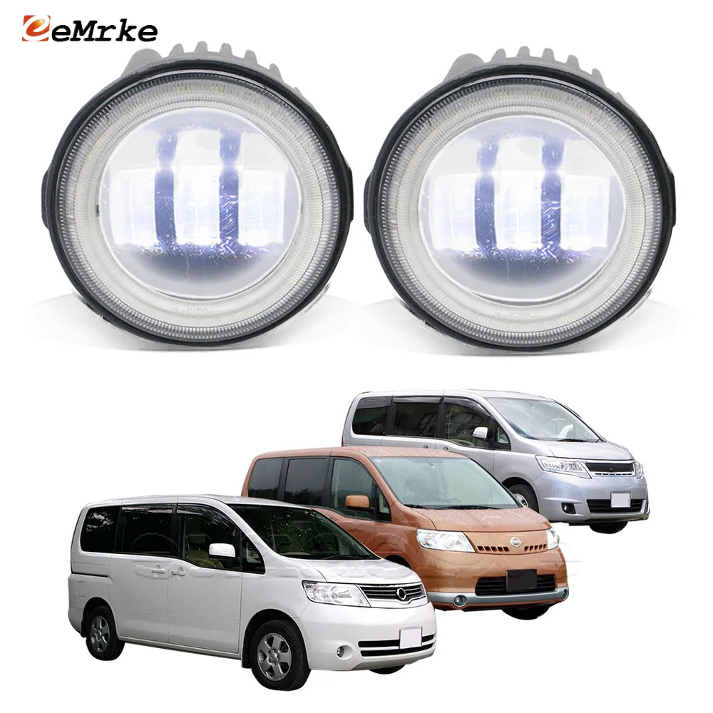 LED Fog Lights Assembly for Nissan Serena 20G 20S C25 2005-10.2010 Front Bumper Angel Eyes DRL Daytime Running Light Fog Lamp