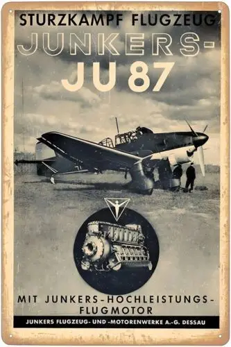 Letrero de metal: publicidad de motor para Junkers Ju 87 Stuka (publicidad de período) Aluminio