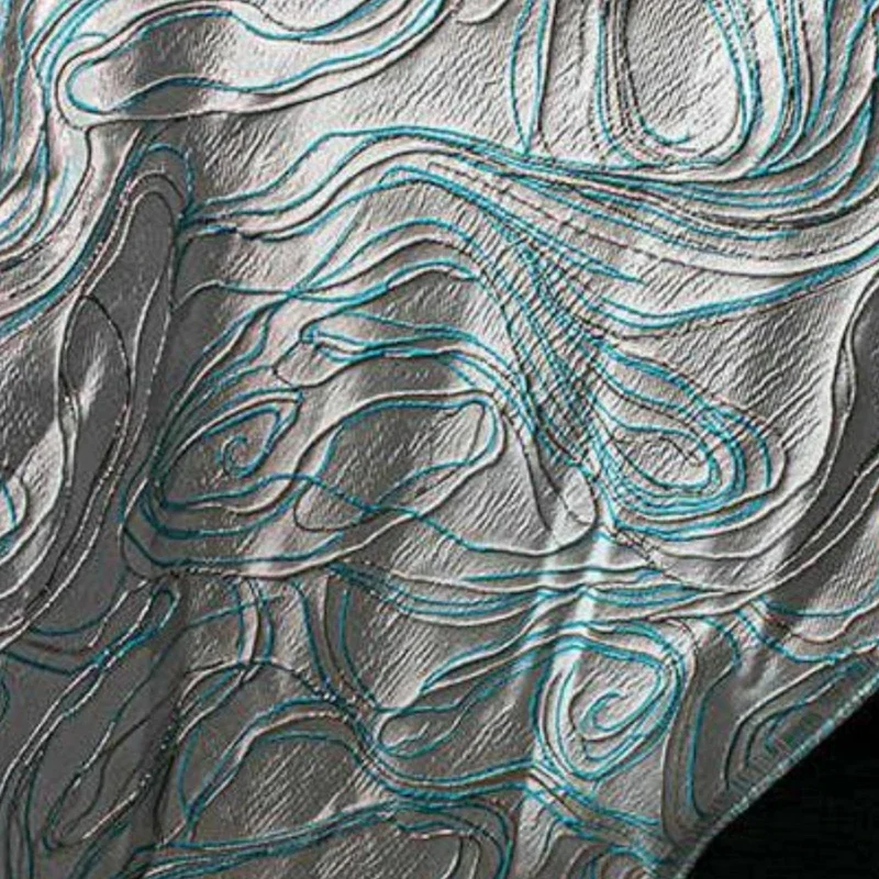 Line Flowing Three-dimensional Blue Flowing Texture Double-sided Jacquard Glossy Fabric Half Skirt Clothing Designer Fabric