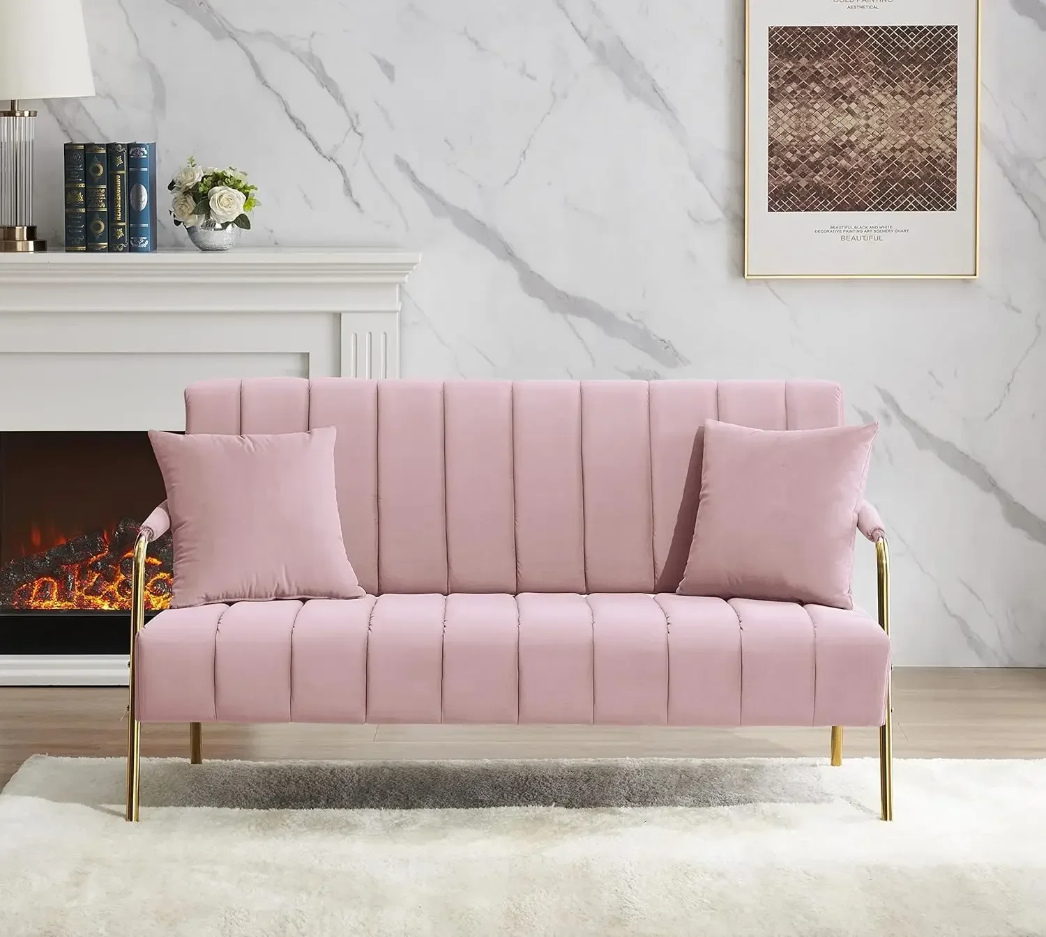 Modern Upholstered Velvet Loveseat Sofa: 60