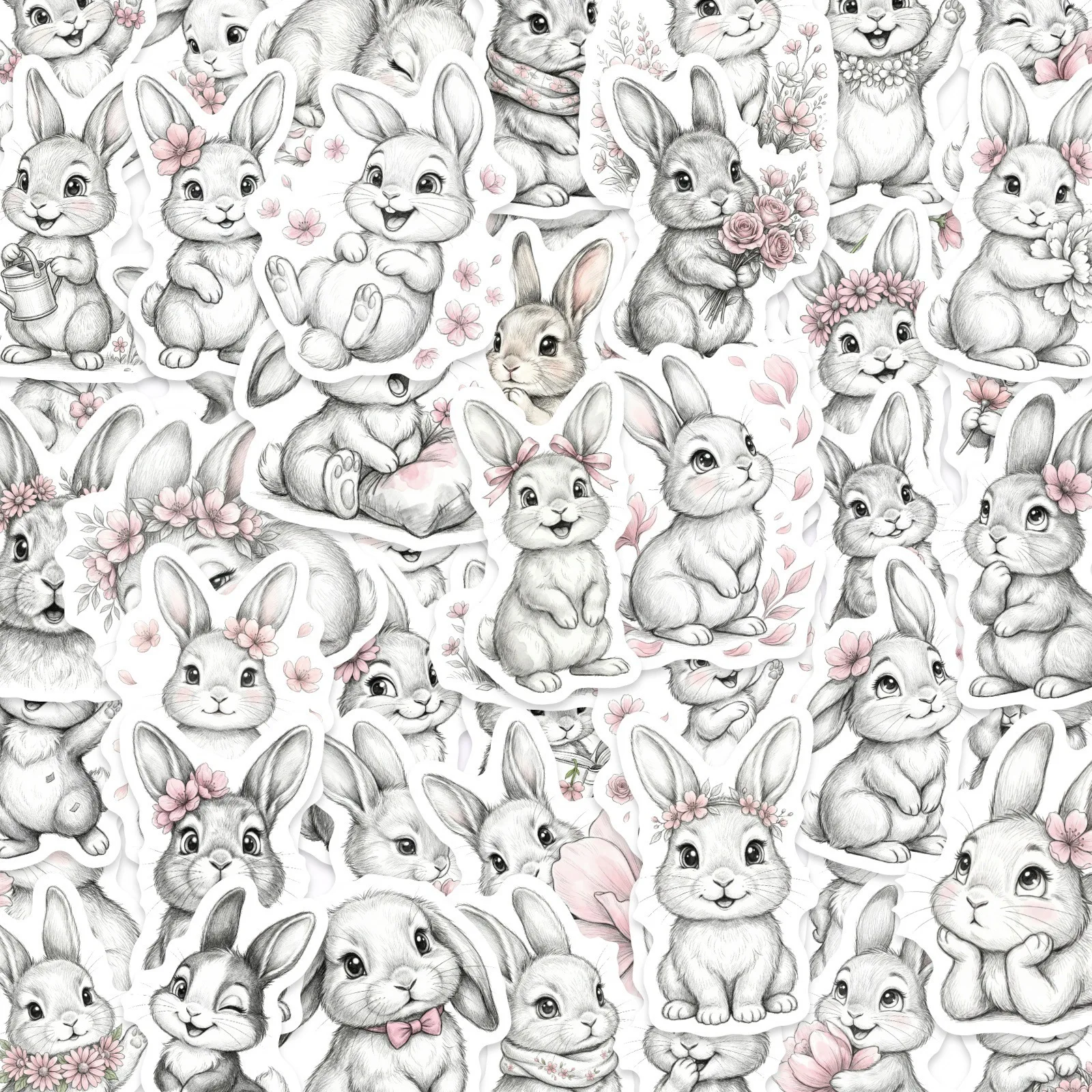 50/100 Pcs New HD Sketch Cute Rabbit Stickers for Cup Suitcase Phone Laptop Stationery Box Waterproof Easter Decor Decals
