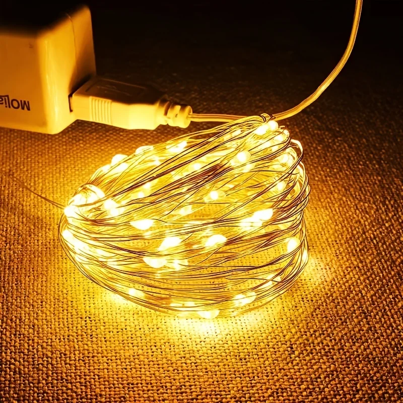 Lampu peri Led, lampu tali tembaga 1/2/5/10M liburan luar ruangan untuk dekorasi pohon Natal pesta pernikahan